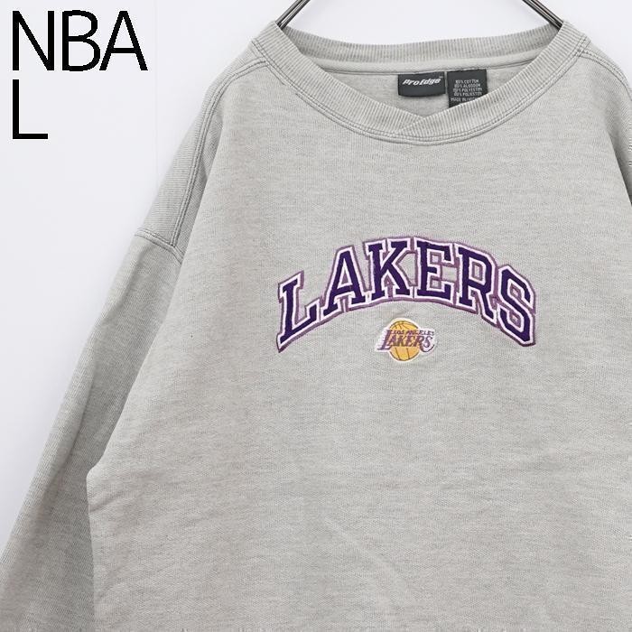 NBA レイカーズ スウェット L アイーチロゴ刺繍 グレー トレーナー 古着