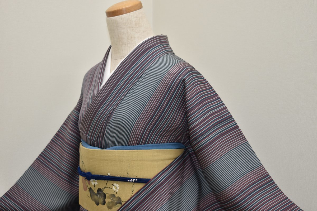 ちどりや】未使用品 美品 正絹 縮緬 小紋 単衣 広衿 身丈161cm/裄64.5