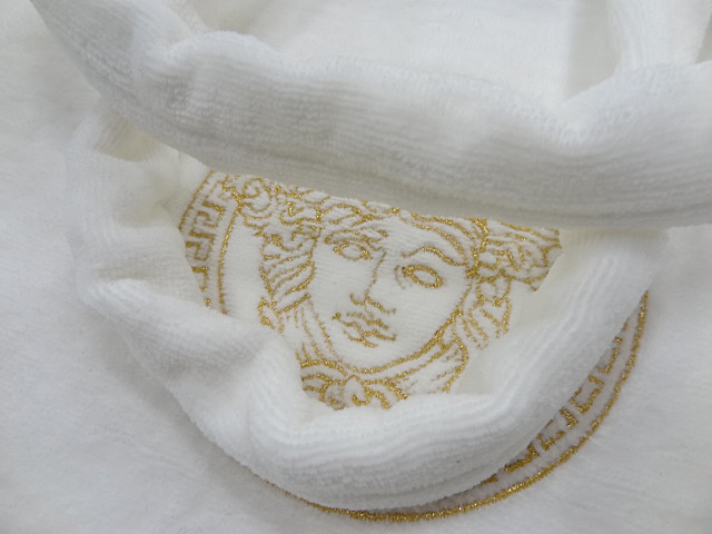 GIANNI VERSACE ヴェルサーチ 新品 パイル 素材 トート バッグ ロゴ イラスト 金 刺繍 タオル 白 ホワイト 90S イタリア コットン レア 鞄_画像8