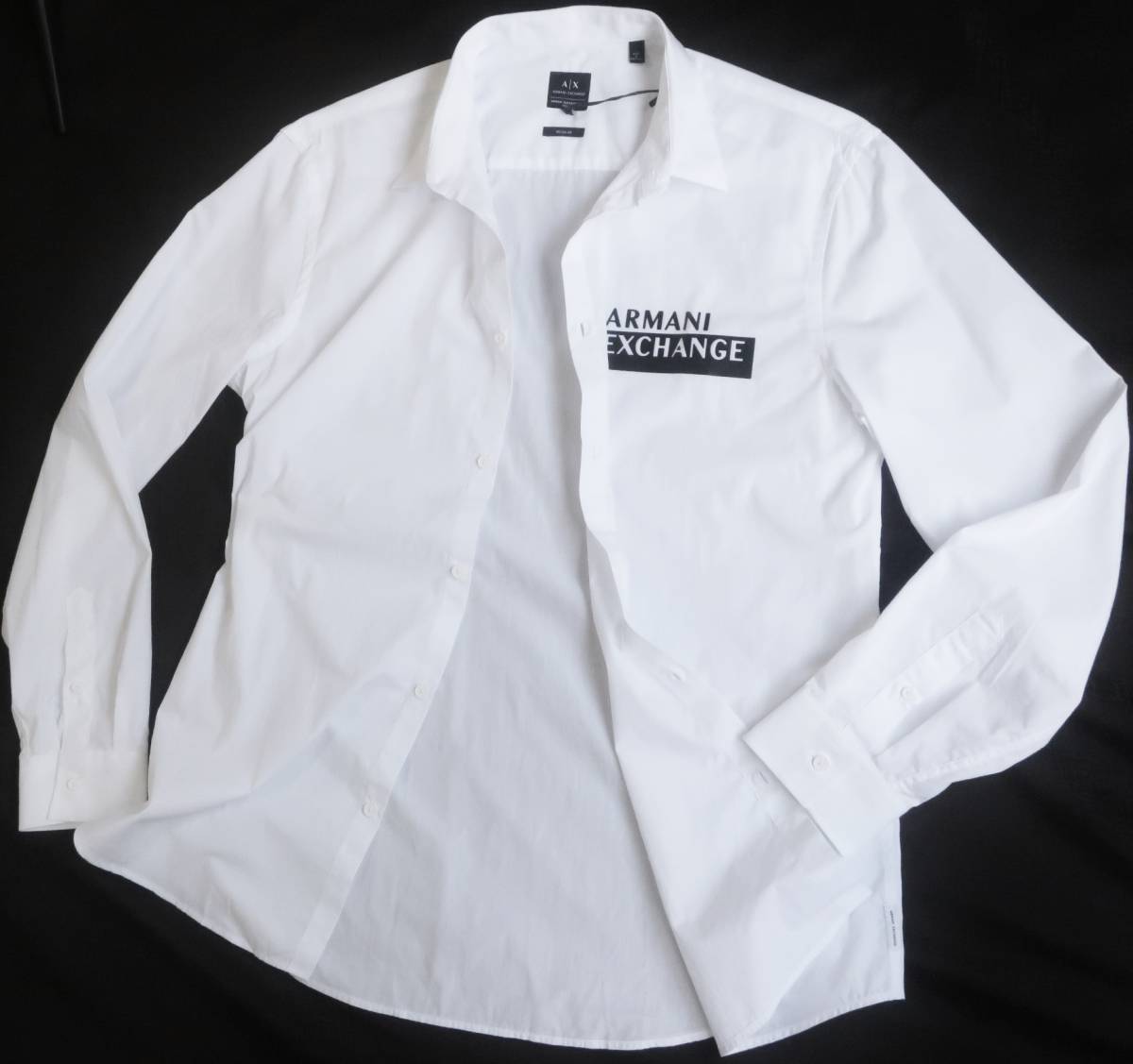  новый товар * Armani * органический * белый рубашка с длинным рукавом * черный искусственная кожа Logo * Portugal производства белый XL*ARMANI*291