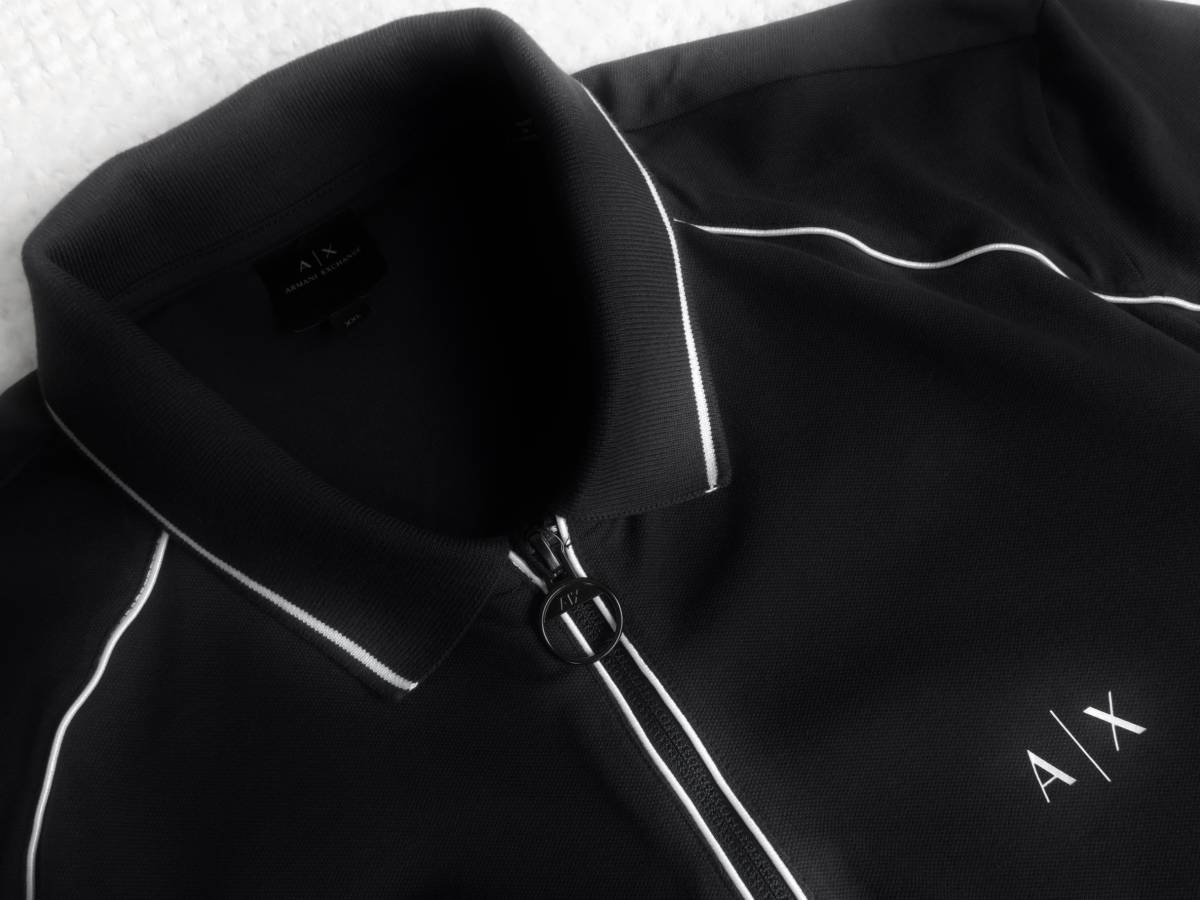  новый товар * Armani * черный рубашка-поло * белый задний принт * стрейч короткий рукав вязаный рубашка чёрный XL*AX ARMANI*253