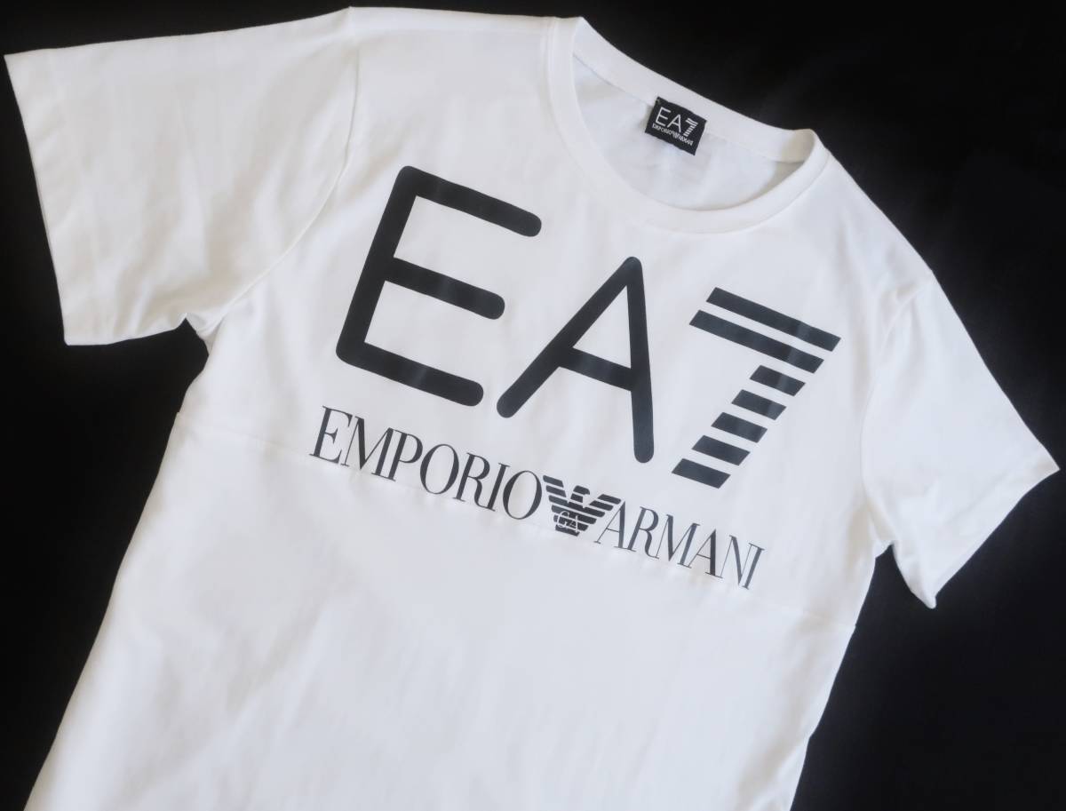 新品★エンポリオ アルマーニ★ホワイト Tシャツ★センター切替し ブラック ロゴプリント 白 黒 XL★EMPORIO ARMANI EA☆316_画像10