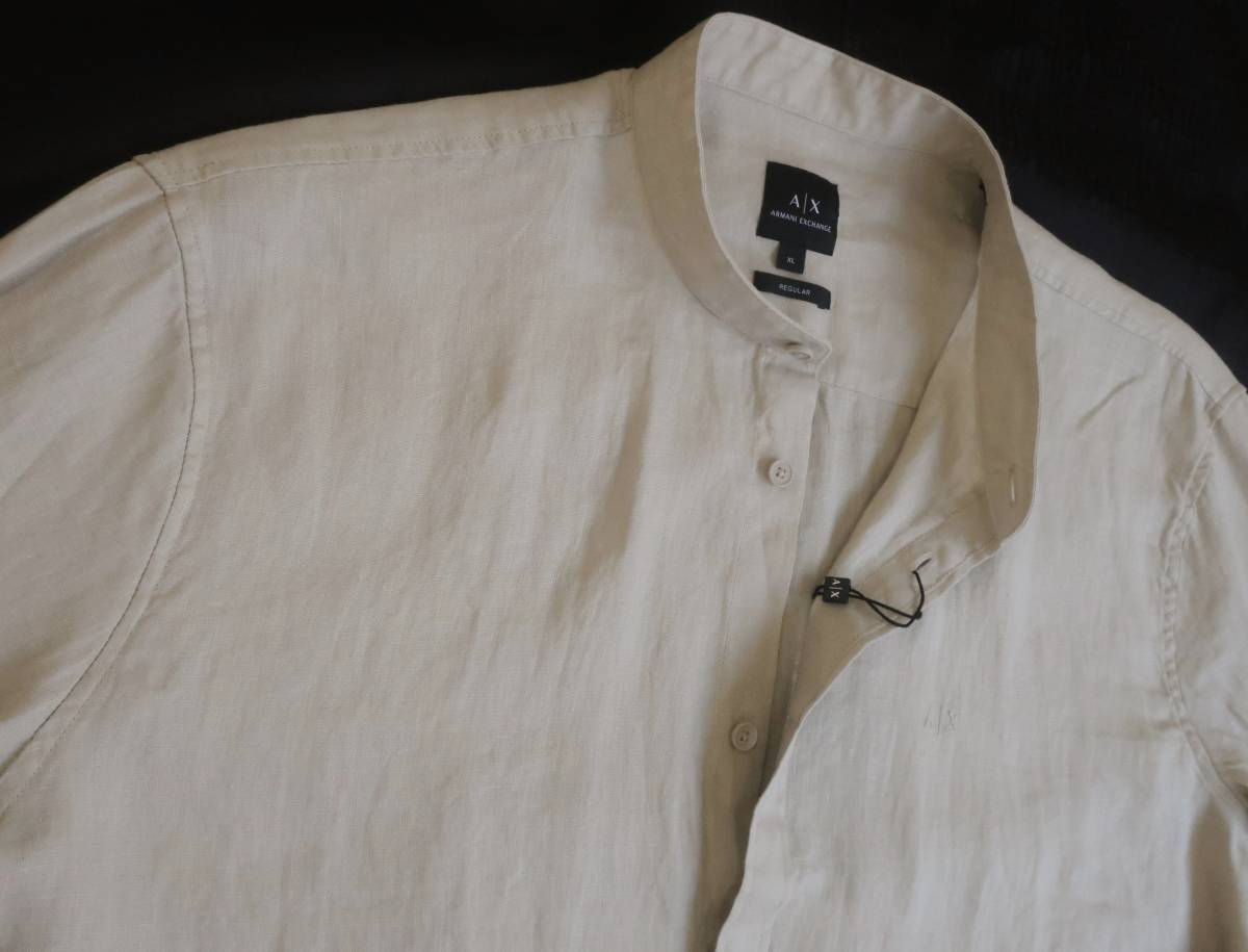  новый товар * Armani * большой размер * лен 100%* свет бежевый linen рубашка * частота цвет * длинный рукав сорочка XXL*AX*270