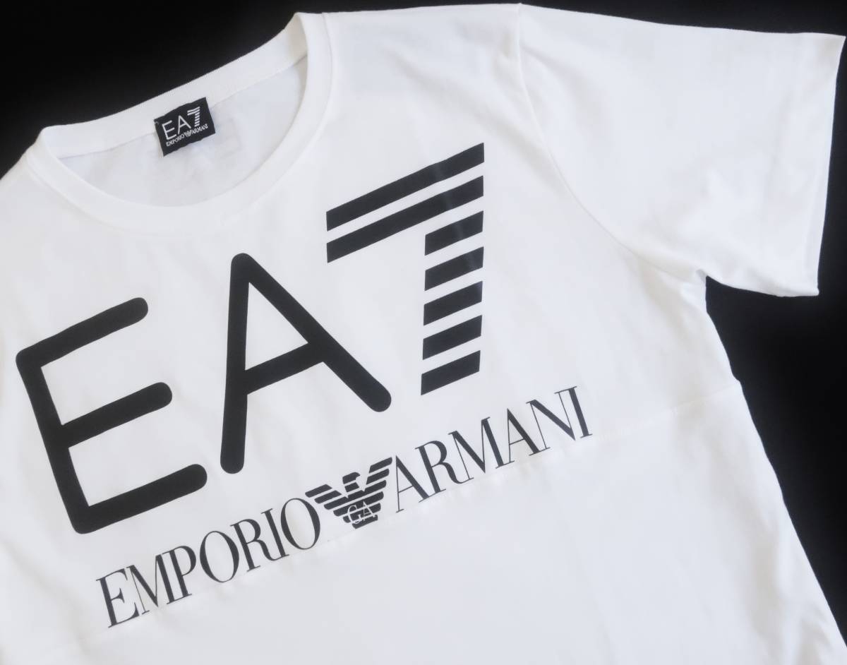 新品★エンポリオ アルマーニ★ホワイト Tシャツ★センター切替し ブラック ロゴプリント 白 黒 XL★EMPORIO ARMANI EA☆316_画像2