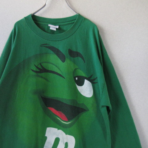 ○90s ｍ＆ｍ エムアンドエムズ◆ロンT Tシャツ カットソー 長袖 デカプリント 90年代 古着◆メンズ グリーン Lサイズ_画像1