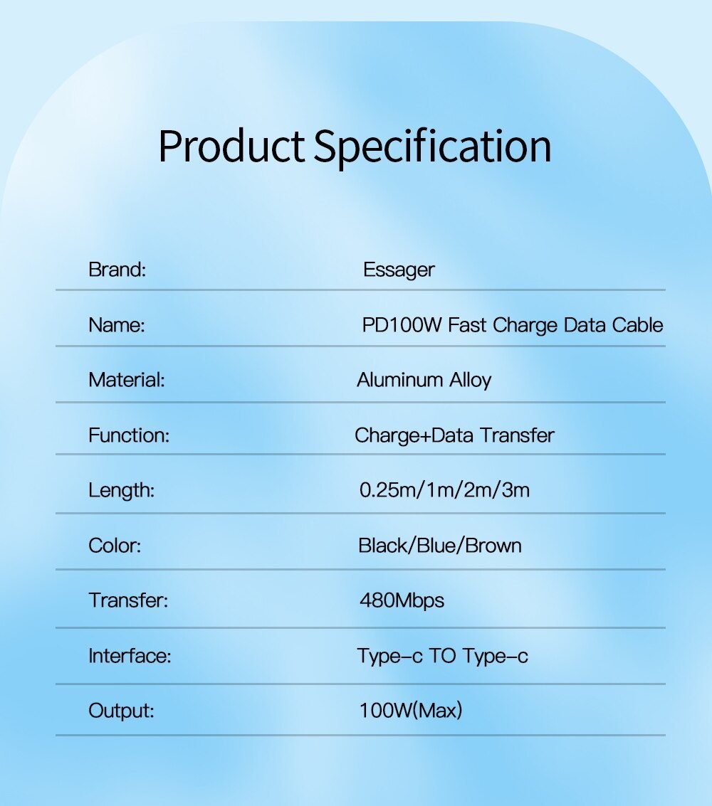 新品未使用未開封 Essager 3m 100W 480Mbps TypeC 充電ケーブル CtoC スマートフォン PC充電 QC 急速充電 USB充電ケーブル USBケーブル VR_画像3