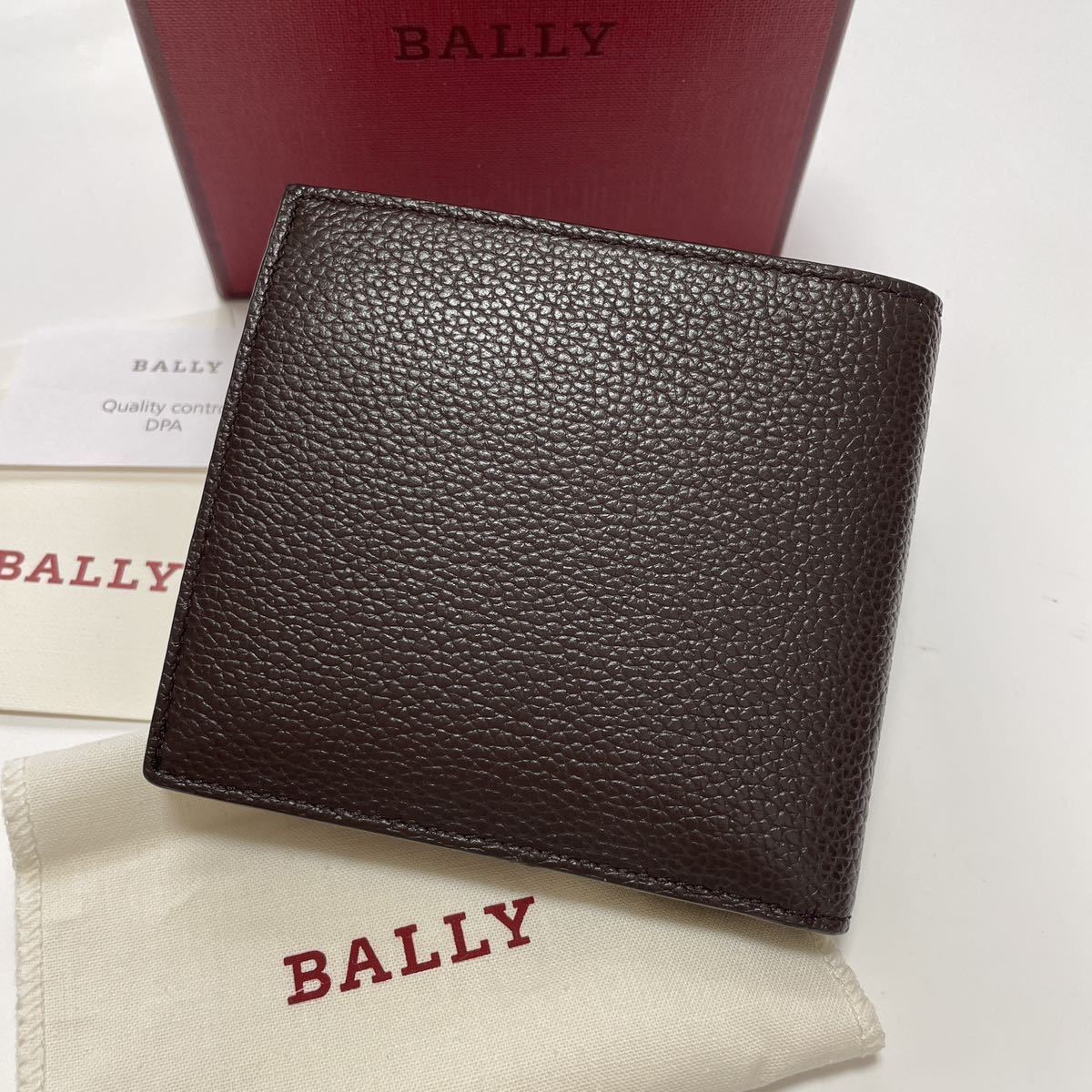 極上美品 BALLY バリー 二つ折り 財布 レザー ダークブラウン メンズ