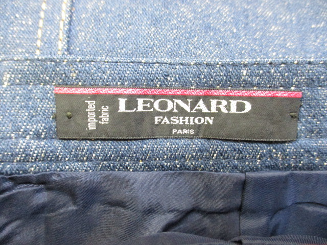 LEONARD　レオナール　シルク使用デニムスカート　シルクジーンズ　花柄刺繍デザインインディゴスカート　絹スカート　08241_画像6