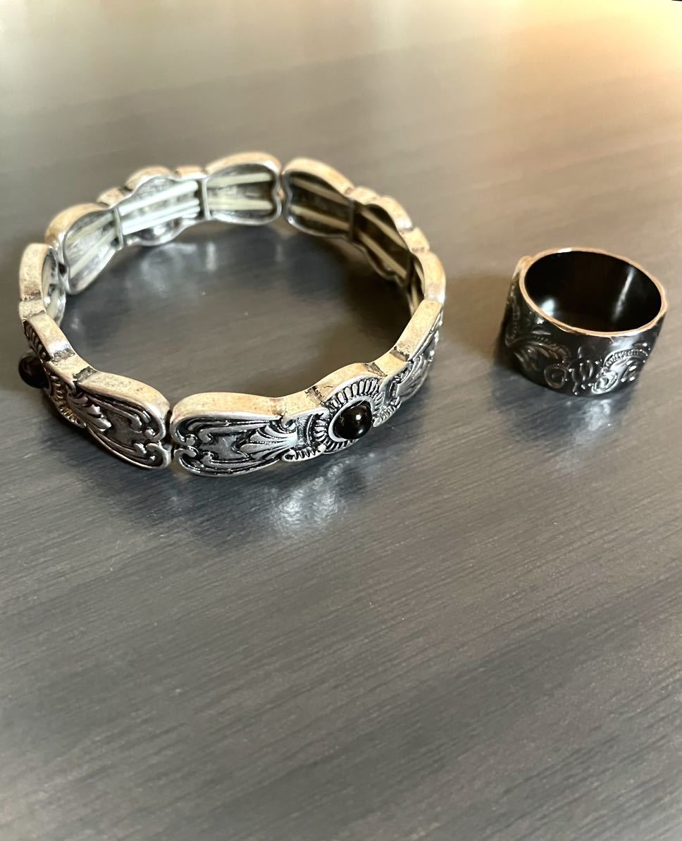 【指輪 & ブレスレット セット】シルバー ダークシルバー リング 雑貨 美品 アクセサリー