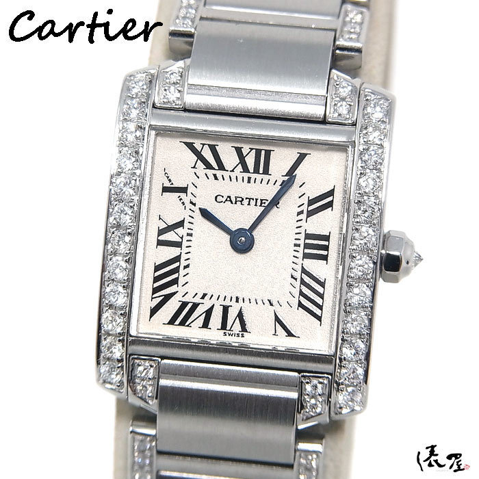 超美品 国際保証書 ダイヤブレス 【カルティエ】タンクフランセーズSM 極美品 俵屋 Cartier 腕時計 レディース タンクフランセーズ