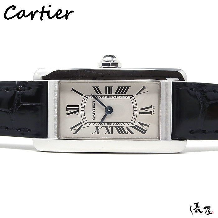 【カルティエ】K18WG タンクアメリカン SM 極美品 国際保証書 ホワイトゴールド レディース 腕時計 Cartier 俵屋