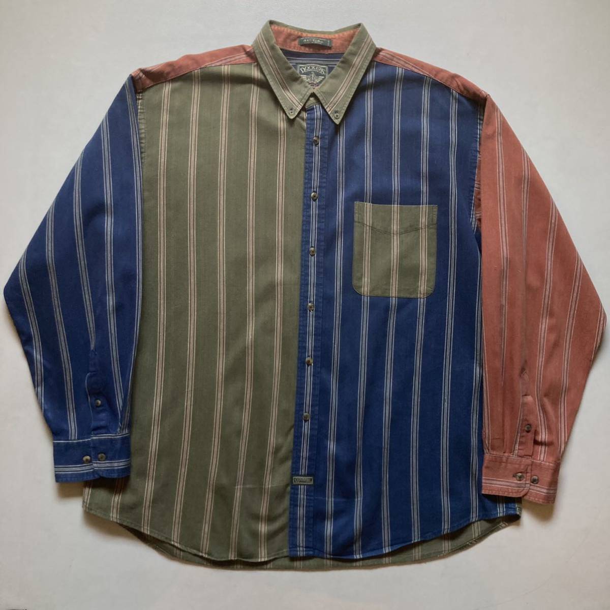 90s DOCKERS B/D shirt 「crazy pattern」90年代 ドッカーズ ボタンダウンシャツ クレイジーパターン 切替シャツ 長袖シャツ_画像1