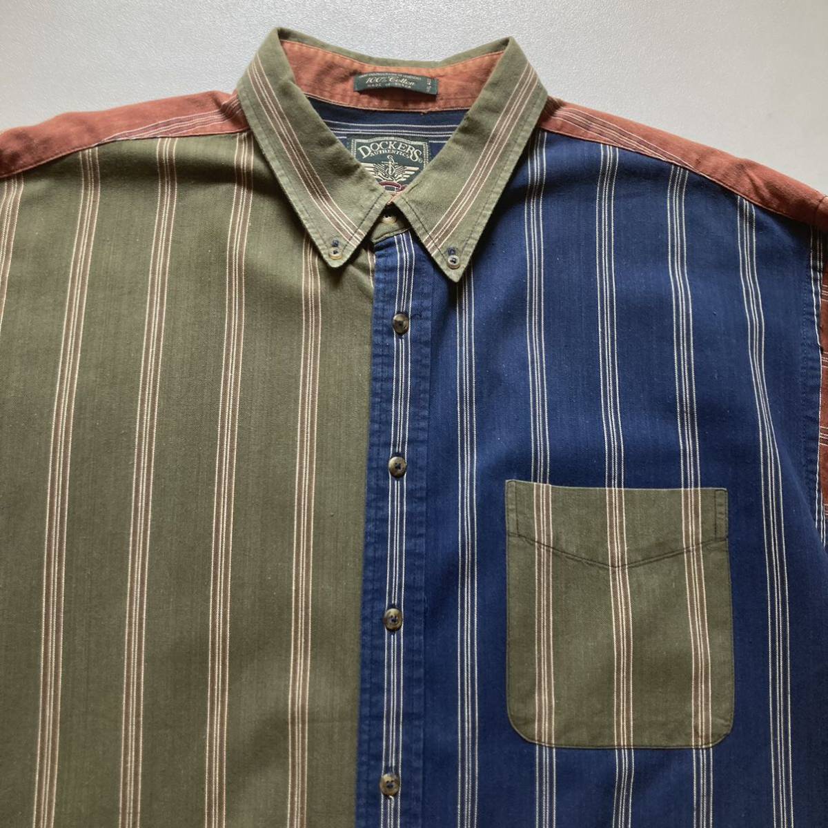 90s DOCKERS B/D shirt 「crazy pattern」90年代 ドッカーズ ボタンダウンシャツ クレイジーパターン 切替シャツ 長袖シャツ_画像2