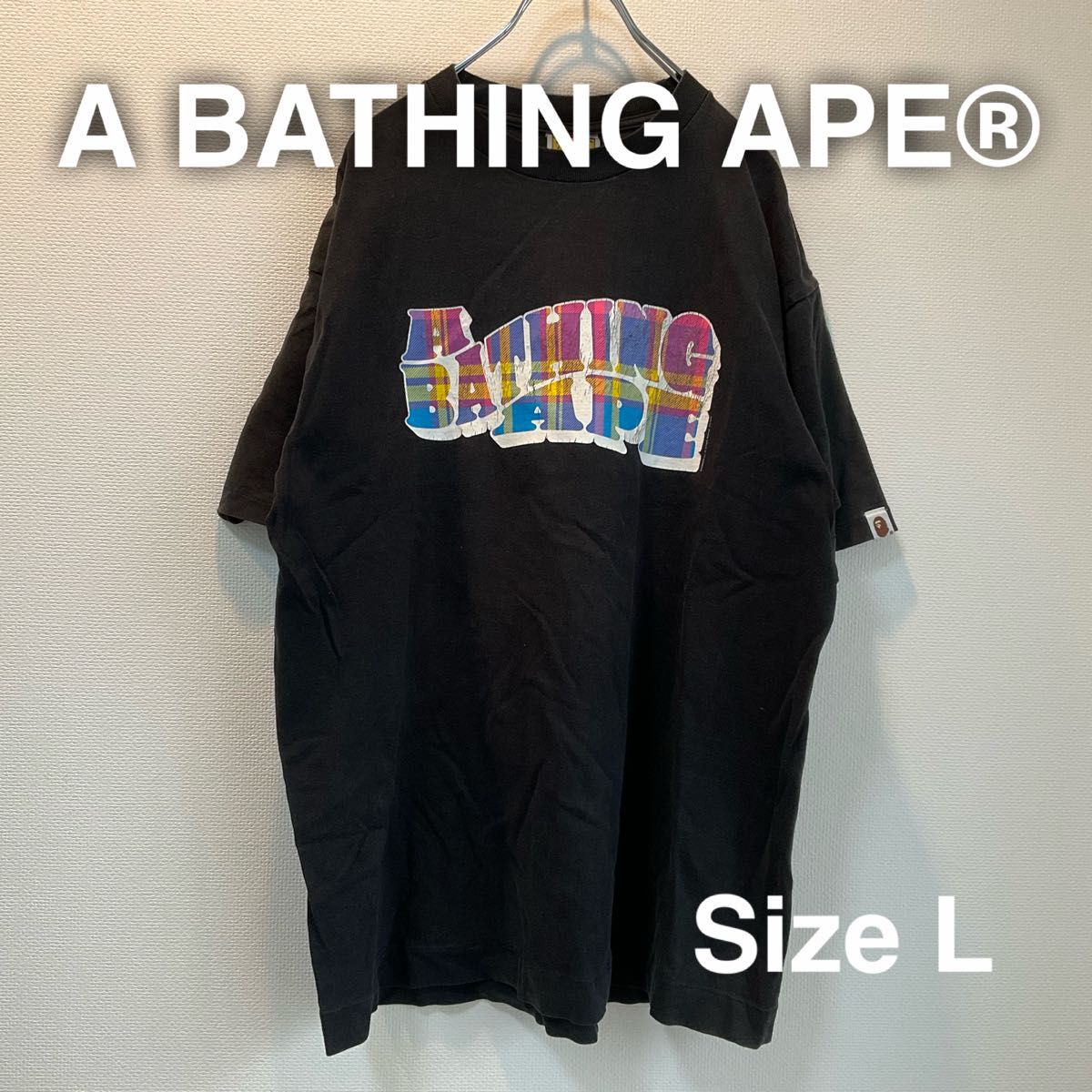 A BATHING APE アベイシングエイプ　Tシャツ　L ブラック　黒　ロゴ　バックプリント　猿　日本製　ノーウェア　