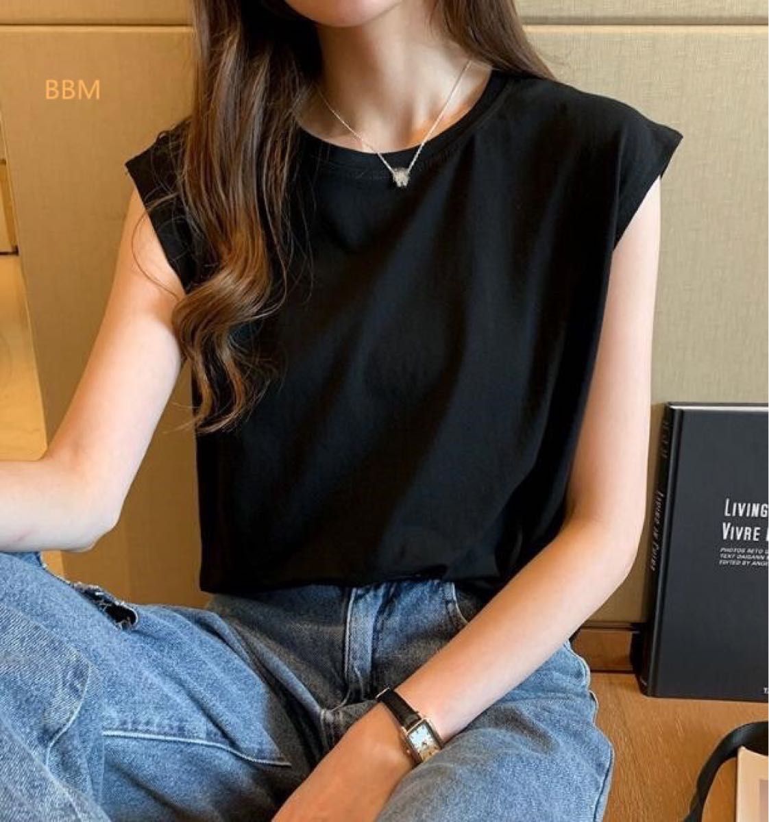 新品 ノースリーブ カットソー Lサイズ 黒 かわいい おしゃれ 人気 プチプラ シンプル ブラック 韓国ファッション