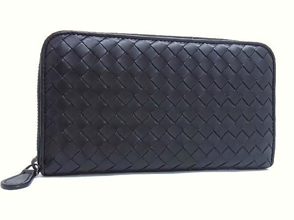 ■新品同様■ BOTTEGA VENETA ボッテガヴェネタ レザー ラウンドファスナー 長財布 ウォレット メンズ レディース ブラック系 AM9382