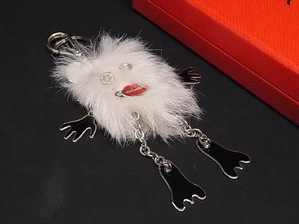 # ultimate beautiful goods # PRADA Prada fur key ring key holder charm lady's white group × silver group BE2691