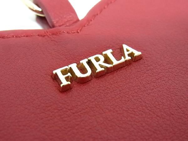 ■極美品■ FURLA フルラ レザー フリンジ ハート キーホルダー キーリング バッグチャーム レディース レッド系 BF0907_画像3