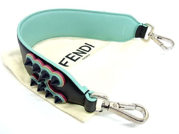 ■極美品■ FENDI フェンディ ストラップユー ミニ レザー スタッズ バッグ用 ショルダーストラップ 肩掛け ブラック系 AM9000_画像1