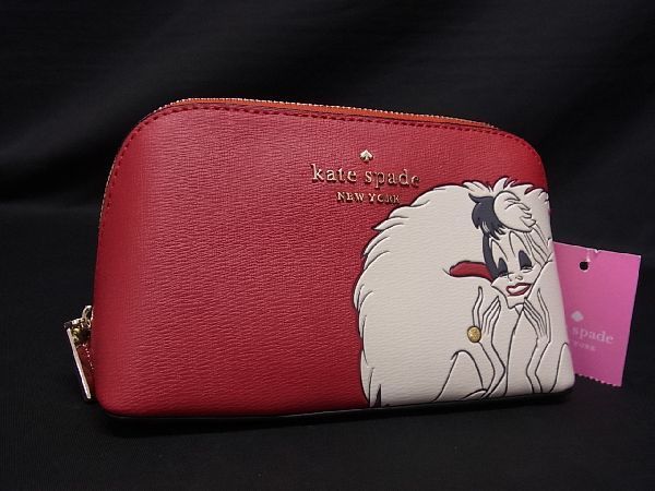 ■新品■未使用■ kate spade ケイトスペード K8243 ディズニーコラボ 101匹わんちゃん クルエラ レザー 化粧ポーチ レッド系 BF2243_画像1