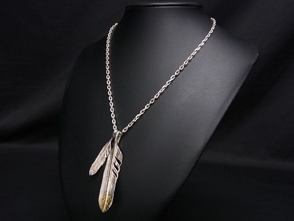 KEN KIKUCHI building machine kchiSV925×K18 18 gold feather gross weight approximately 27.85g necklace pendant accessory silver group × gold group BF1421