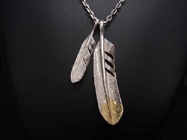 KEN KIKUCHI building machine kchiSV925×K18 18 gold feather gross weight approximately 27.85g necklace pendant accessory silver group × gold group BF1421