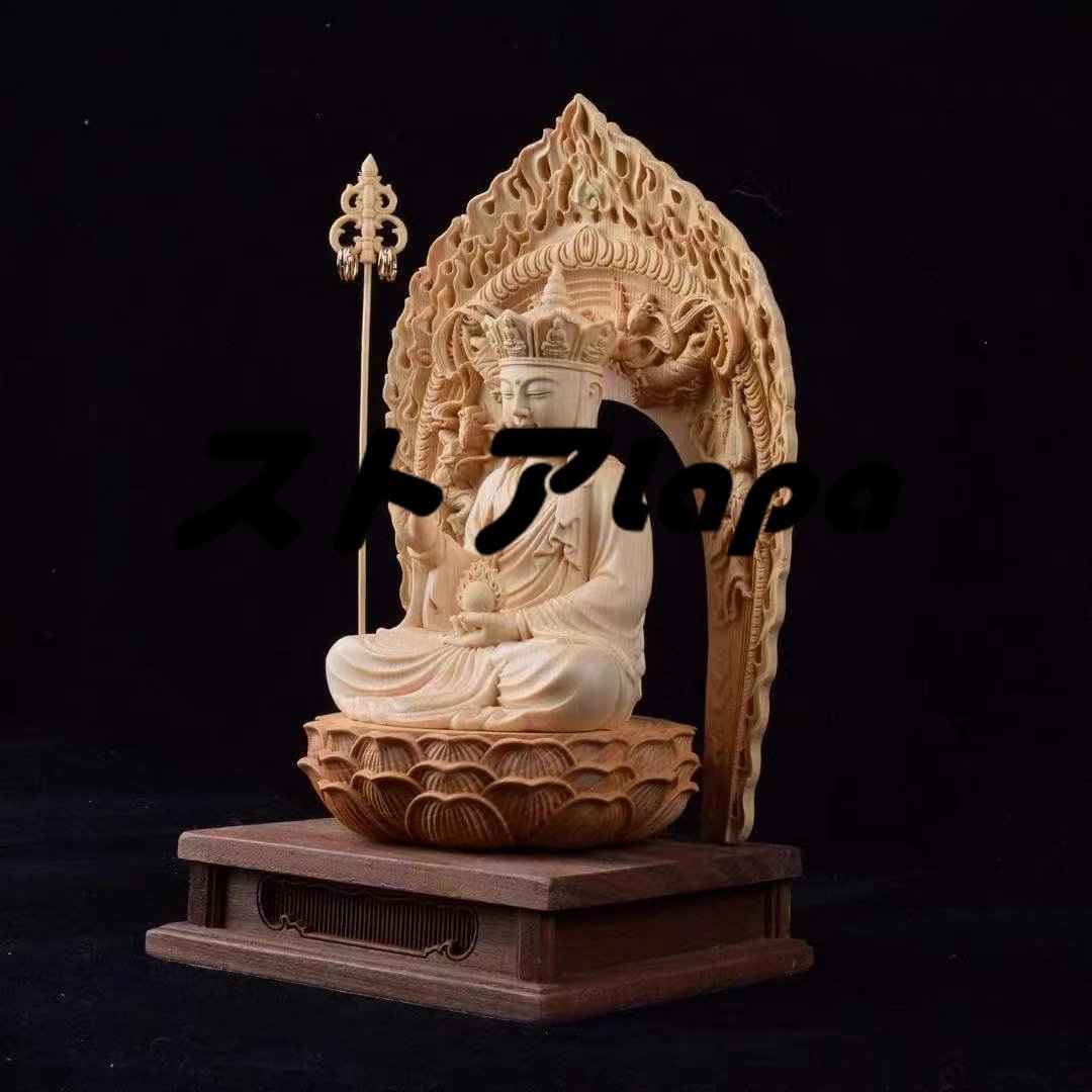 実用★ 総檜材 極上品 木彫り 精密彫刻 仏師で仕上げ品 地蔵菩薩像 高さ26cm 仏教美術 地蔵菩薩像 L1128_画像3