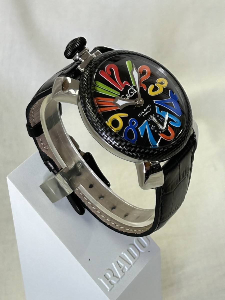 可動品 GaGaMIRANO 腕時計 手巻き MANUALE 48MM ブラックPVD/カーボン マニュアーレ 5015S 5015.01S gaga-5015 SWISSMADE ガガミラノ_画像2