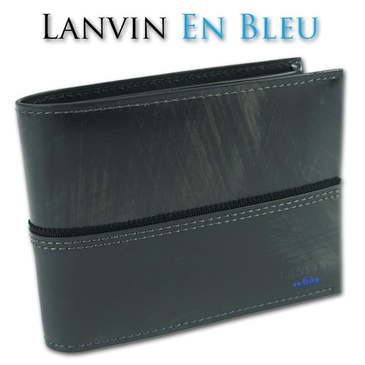 ランバンオンブルー LANVIN en Bleu 牛革 二つ折り財布 グラン メンズ ブラック系 黒 正規品 新品 定価15,400円 ガラスレザー