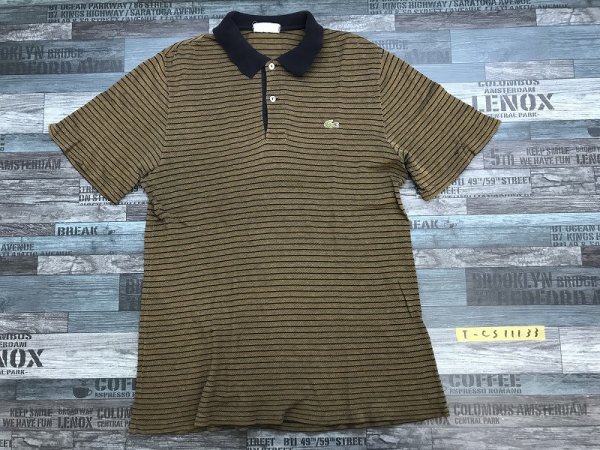 〈送料280円〉CHEMISE LACOSTE ラコステ メンズ ボーダー 半袖ポロシャツ 18 茶紺_画像1