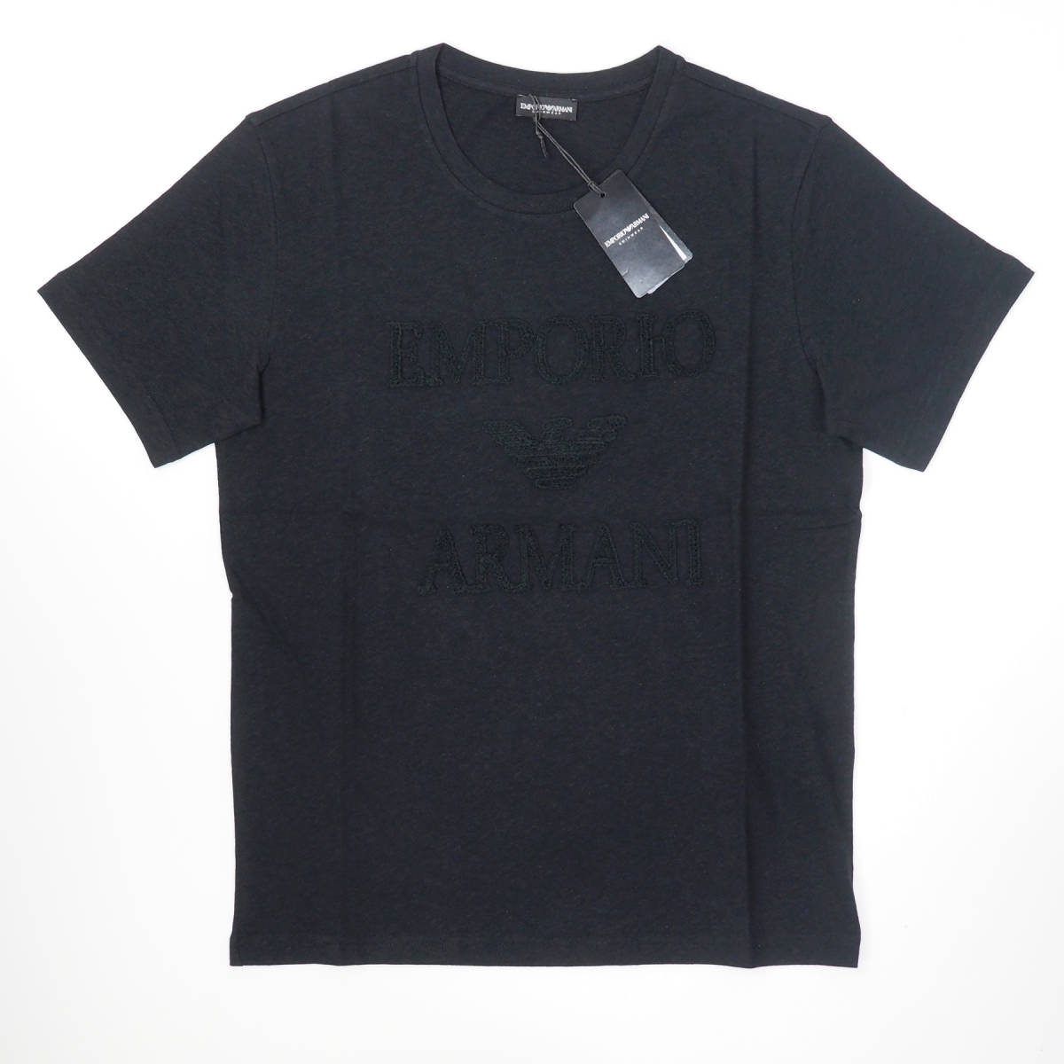 新品正規品 Emporio Armani エンポリオ アルマーニ SWIM 211818 3R485 クルーネック プリント ロゴ リネン Tシャツ ブラック S