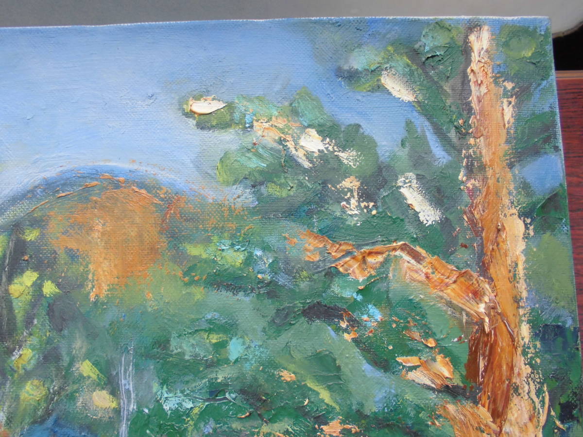  oil painting F10 number mountain . holiday house approximately 530×455mm author un- details canvas only oil painting . autograph oil painting amount less one point thing art work interior picture tree .. green rice field . house 