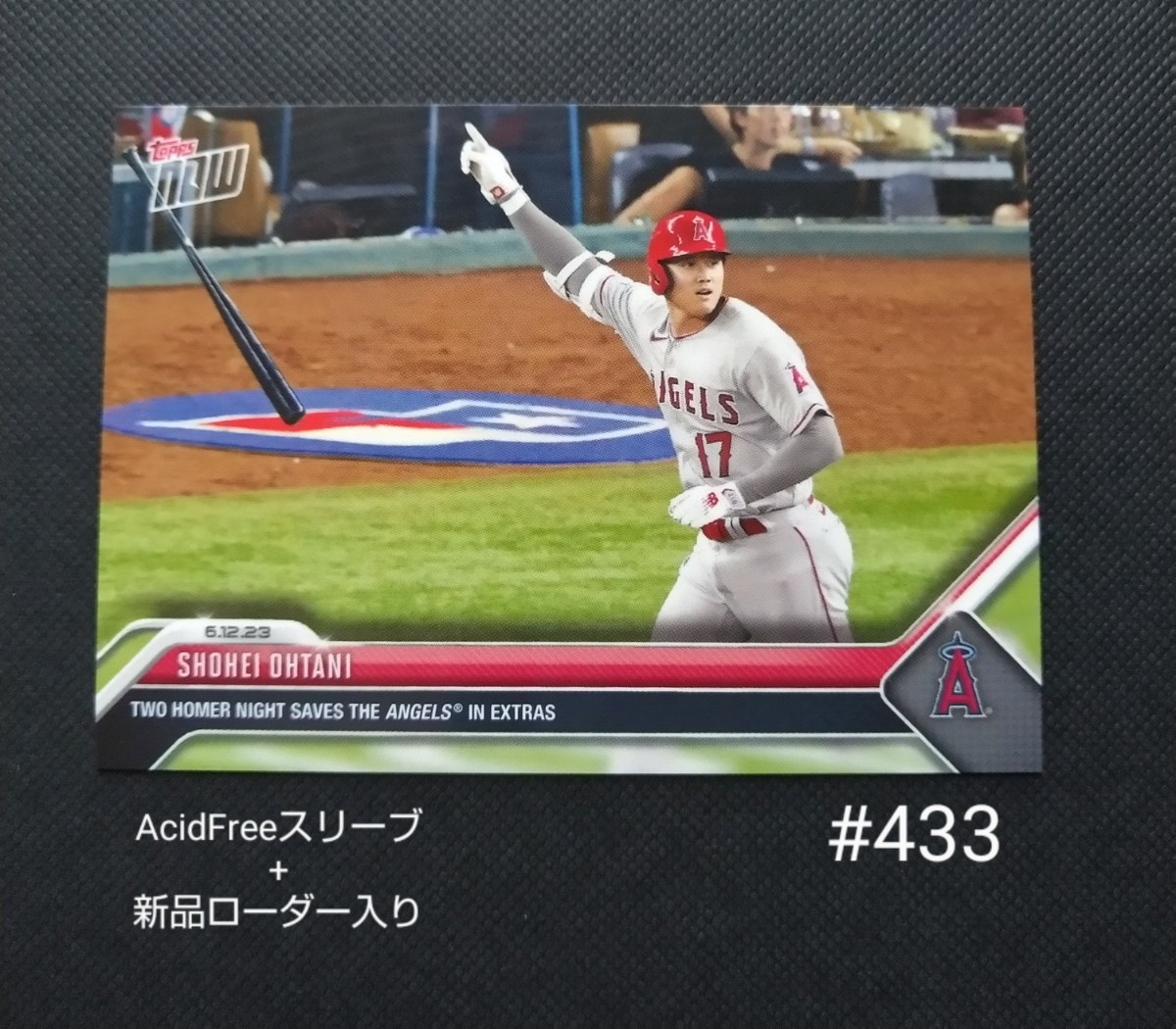 新品ローダー入!!大谷翔平 【ToppsNOW 2023】#433【6/12】TWO HOMER NIGHT SAVES THE ANGELS IN EXTRAS １枚_画像1