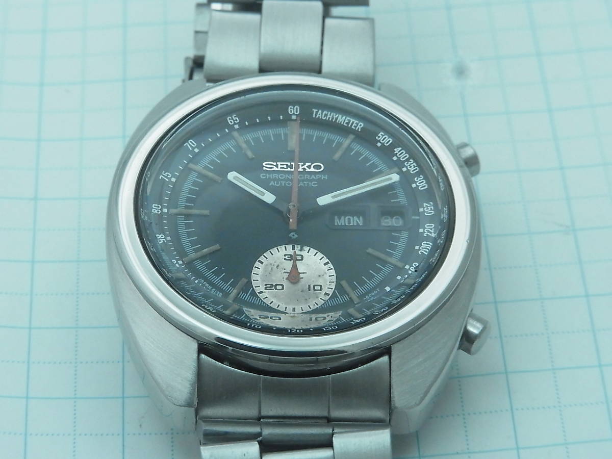 ○セイコー SEIKO シングルクロノ 6139-6012 黒文字盤 ブルー ○セイコー SEIKO シングルクロノ 6139-6012 黒文字盤 ブルー