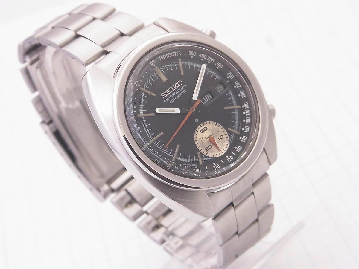 ○セイコー SEIKO シングルクロノ 6139-6012 黒文字盤 ブルー ○セイコー SEIKO シングルクロノ 6139-6012 黒文字盤 ブルー