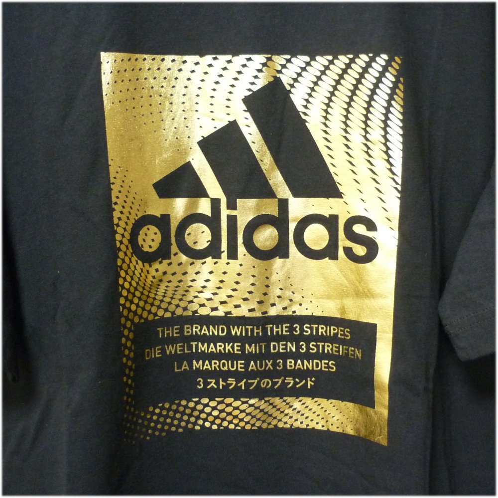 大きいサイズ新品XO(2XL)アディダス★adidas黒/ブラック ロゴグラフィティーTシャツ/金(ゴールド)ロゴの画像3