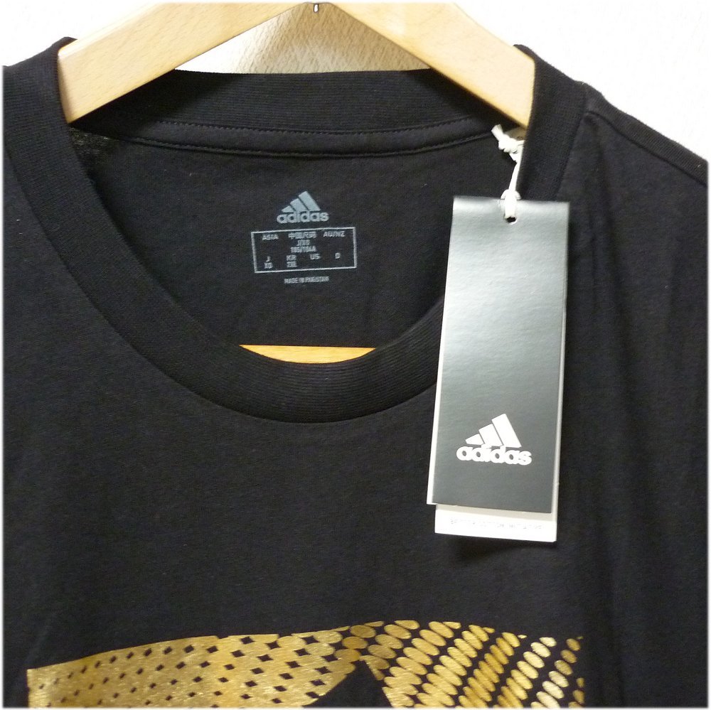 大きいサイズ新品XO(2XL)アディダス★adidas黒/ブラック ロゴグラフィティーTシャツ/金(ゴールド)ロゴの画像5