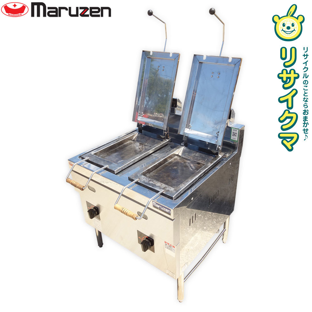 【中古】D▼マルゼン 業務用 ガス式 自動 餃子 ギョーザ ギョウザ 焼き機 焼き器 グリラー 鉄板 2面 蓋 都市ガス 13A MGZS-087WB (24947)_画像1