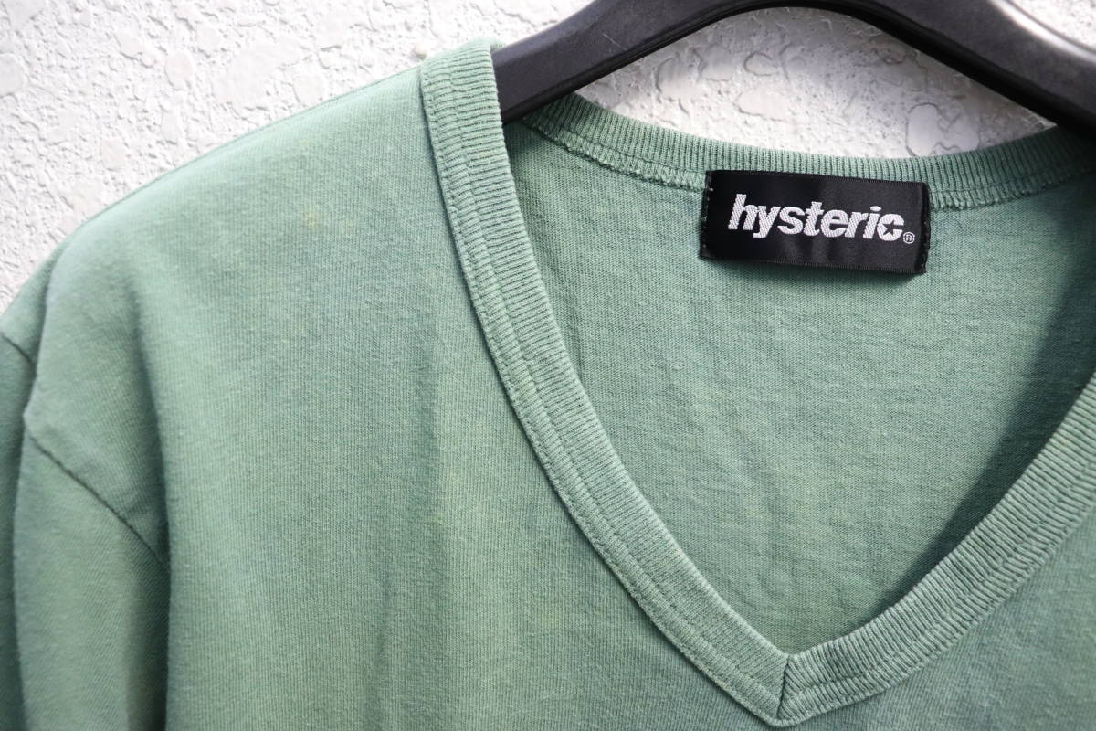 即決 2000年代初頭 HYSTERIC GLAMOUR ヒステリックグラマー ブランドロゴプリント 半袖VネックTシャツ メンズ FREE 柔らかなグリーン系_画像3