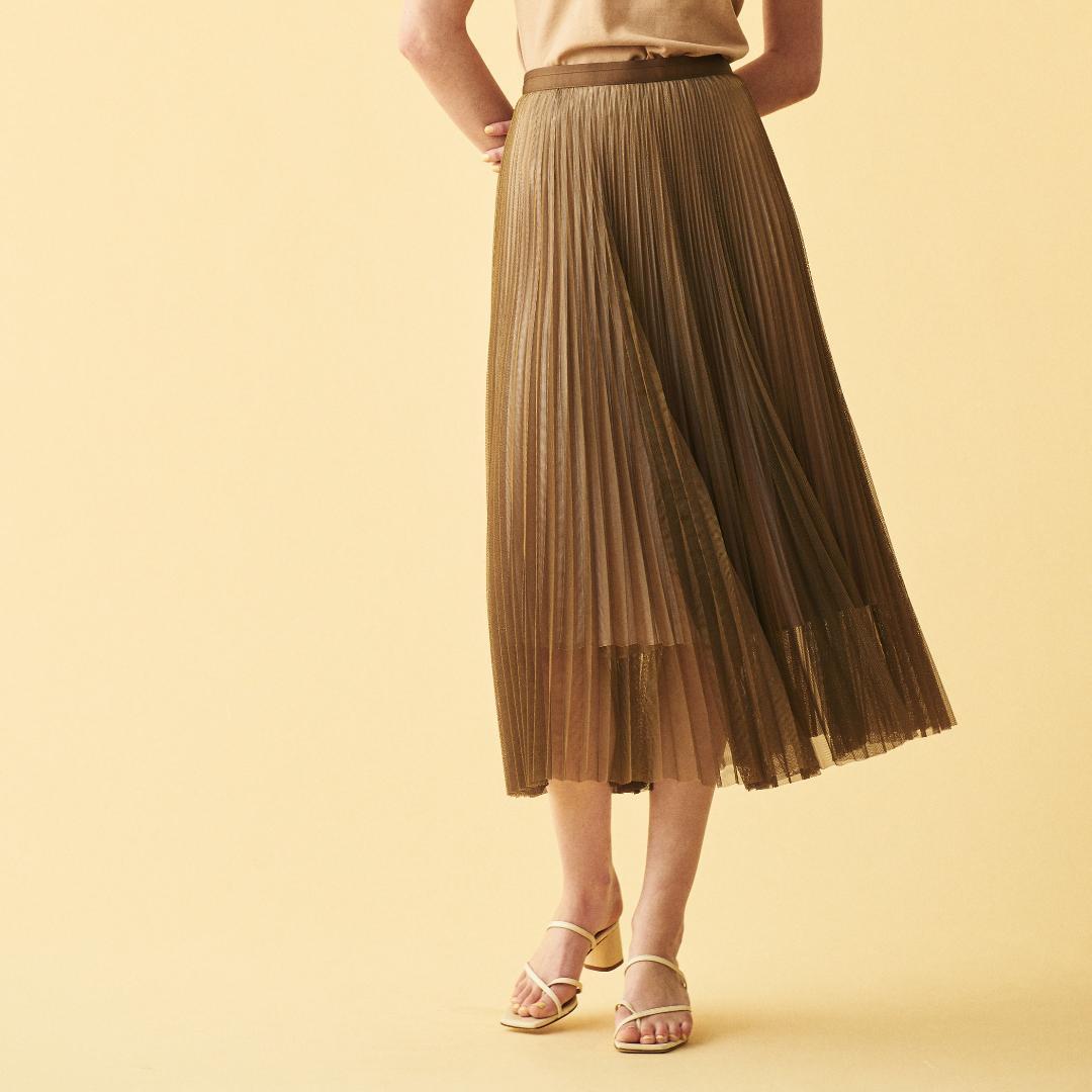 Tomorrowland スカート　シャンブレーチュールプリーツ ミディスカート