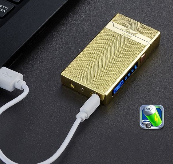 プラズマライター 銀色 縦ライン 送料無料　電子ライター プラズマ着火 USB 充電式 シルバー メタル製 ブランド 高級 ライター r19 未使用_画像8