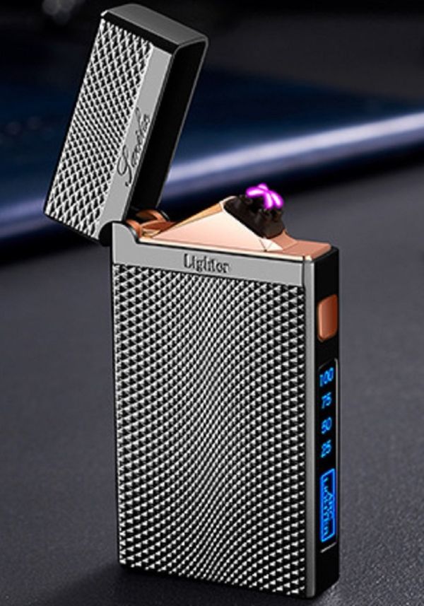 プラズマライター 黒色 ガンメタ 立体凹凸 柄 送料無料　電子ライター プラズマ着火 U SB 充電式 ブラック メタル製 高級 ライター　r22