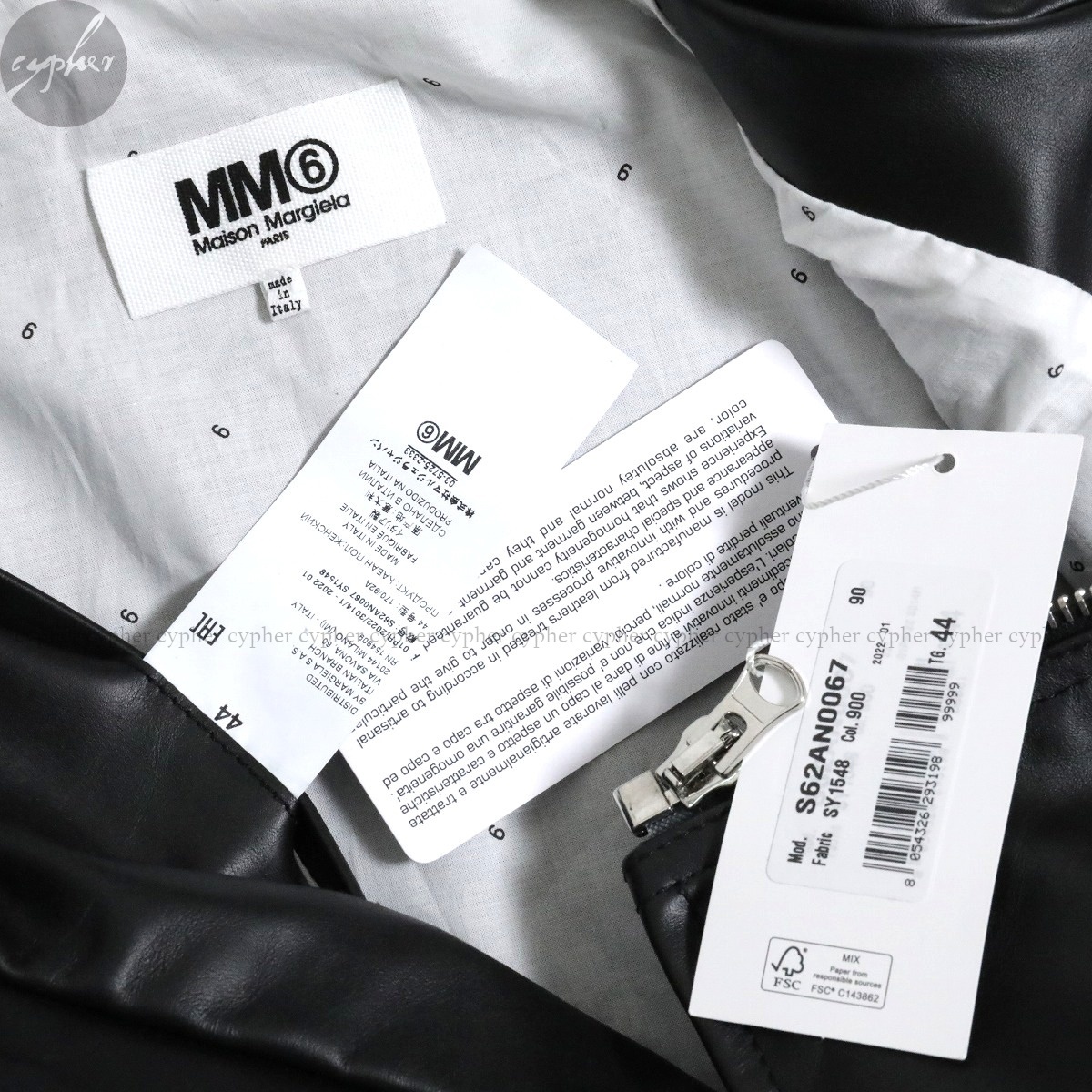 44 новый товар 22SS MM6 Maison Margiela -. знак кожа байкерская куртка черный M M Schic s mezzo n Margiela .. знак чёрный 5ZIP