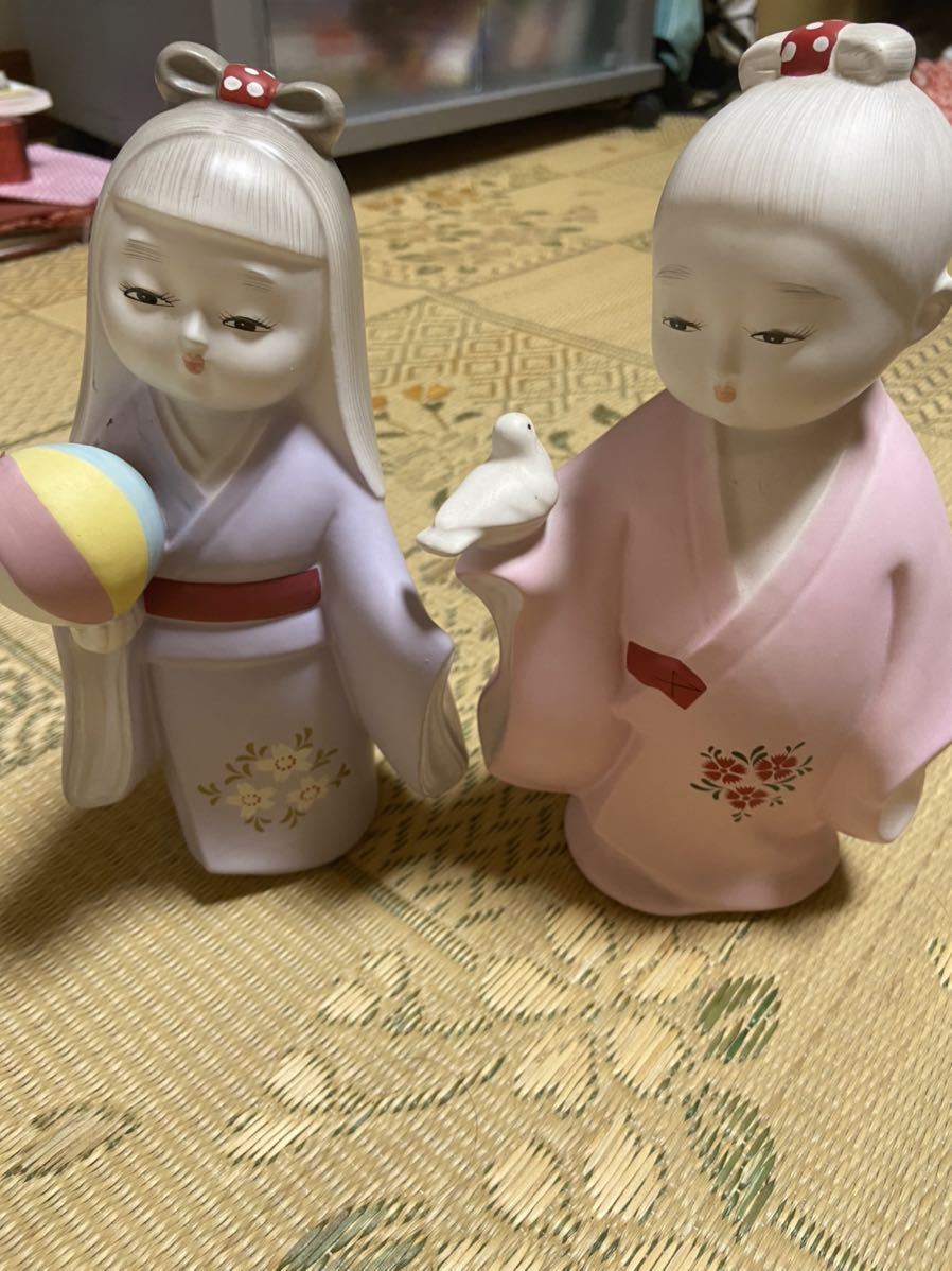 日本人形 陶器 博多人形 昭和レトロ 2点セット 置物 飾り お土産