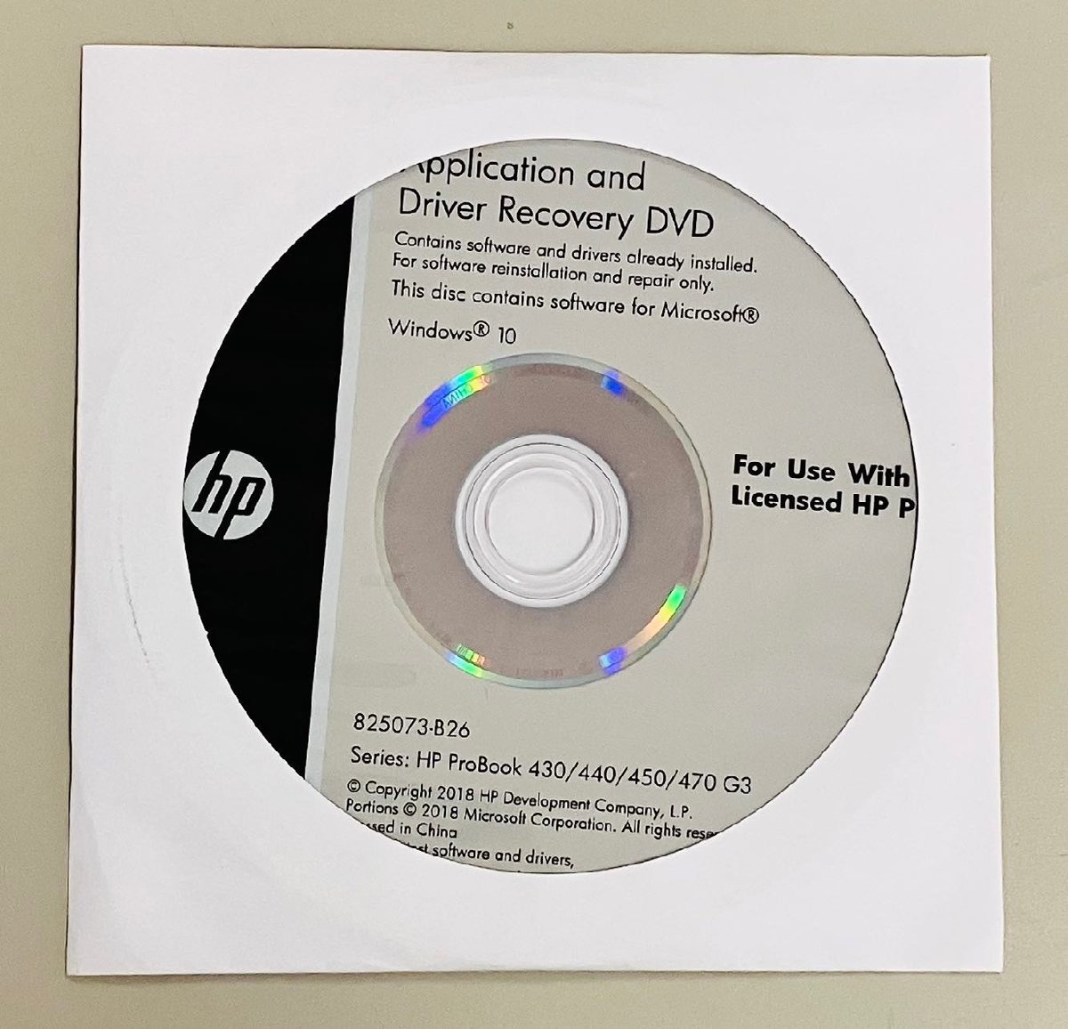 2YXS546★現状・未使用品★ HP アプリケーション&ドライバーリカバリーDVD Windows 10 シリーズ： ProBook 430/440/450/470 G3_画像1