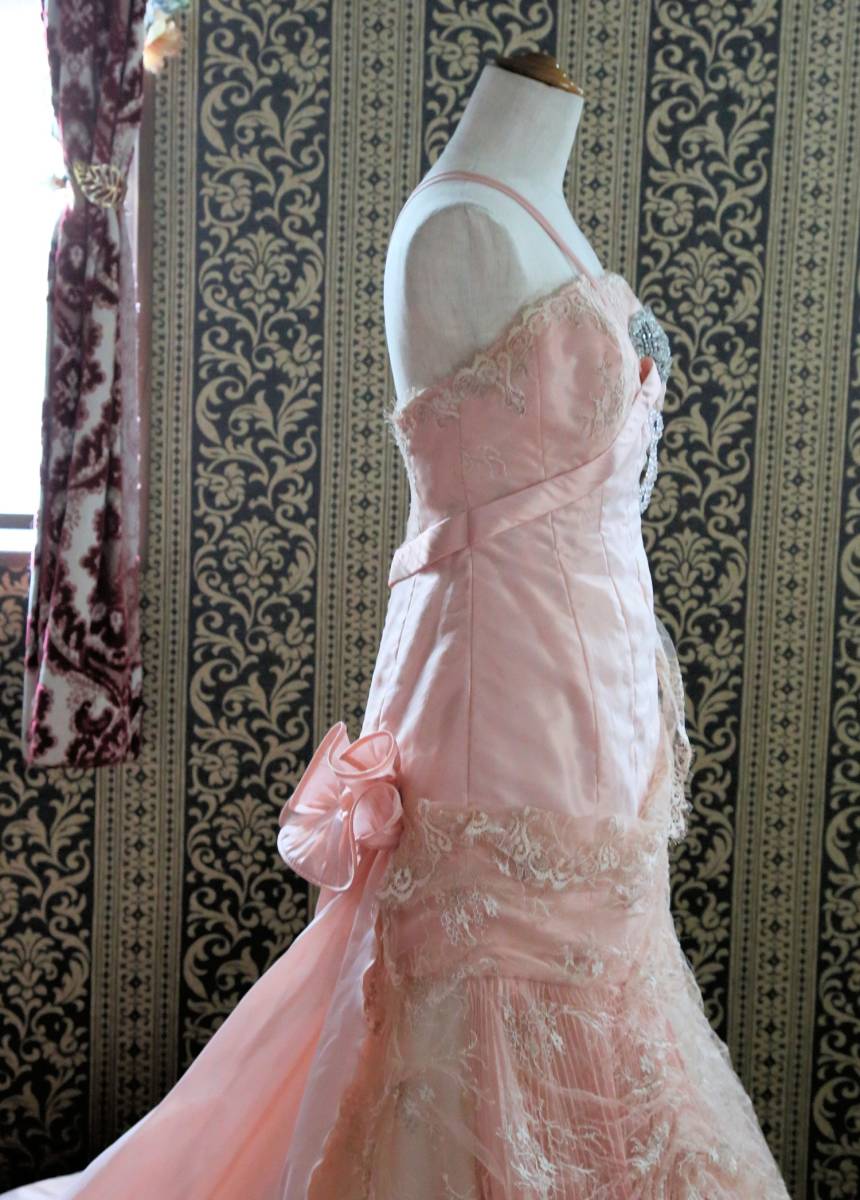  silk cloth Italy made Toi couture high class wedding dress 7 number 9 number S~M size pink color dress soft mermaid line 