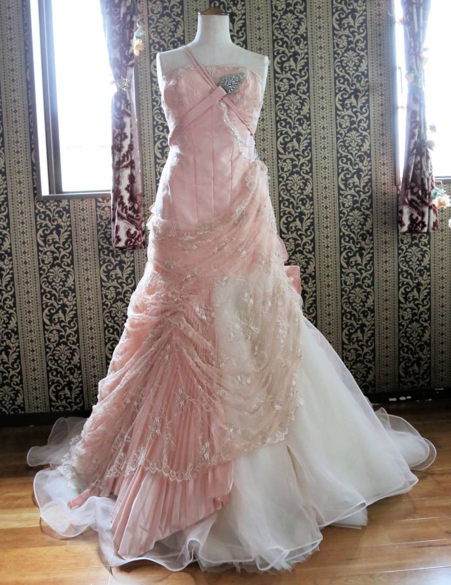  silk cloth Italy made Toi couture high class wedding dress 7 number 9 number S~M size pink color dress soft mermaid line 