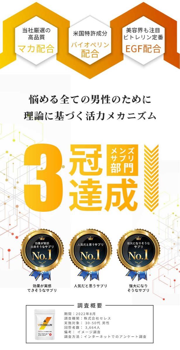 【新品未開封】 VITORELIN ビトレリン 60粒 ×2袋 マカ シトルリン アルギニン 亜鉛 EGF バイオぺリン