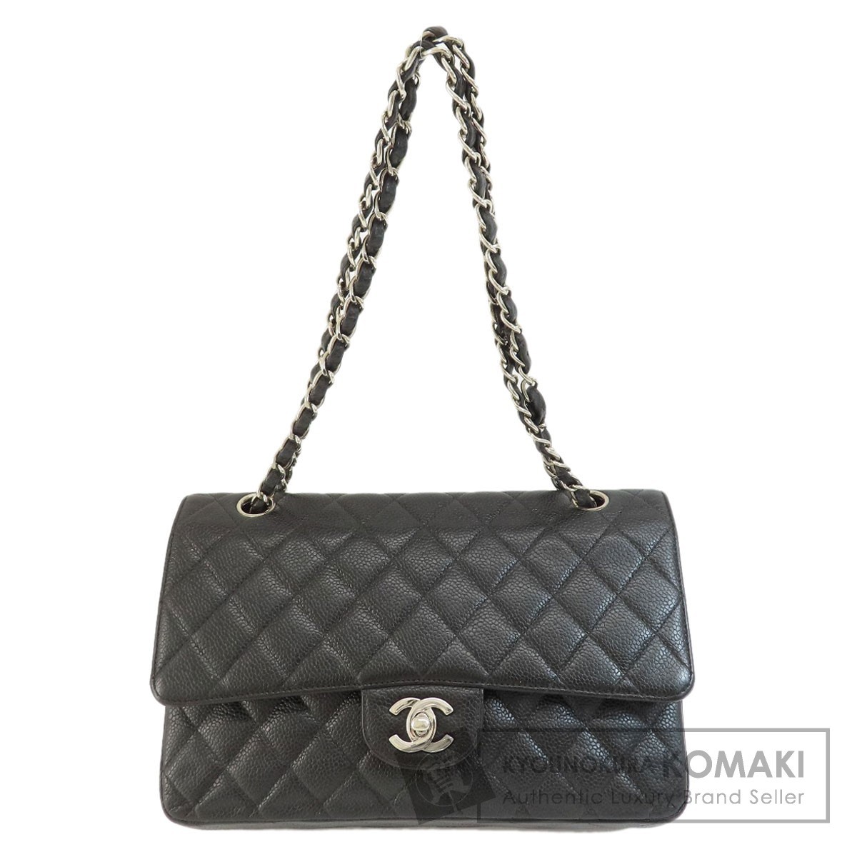 CHANEL シャネル チェーンショルダー マトラッセ シルバー金具 ショルダーバッグ キャビアスキン レディース 中古