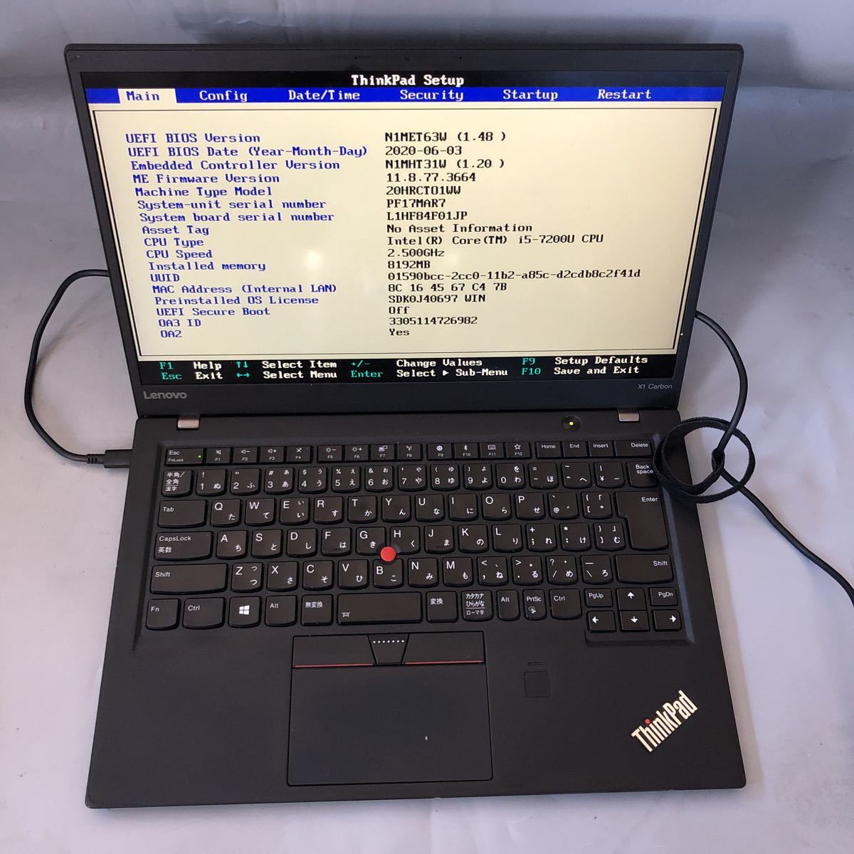 いラインアップ X1 ThinkPad 【ジャンク】Lenovo JXJK3558 Carbon